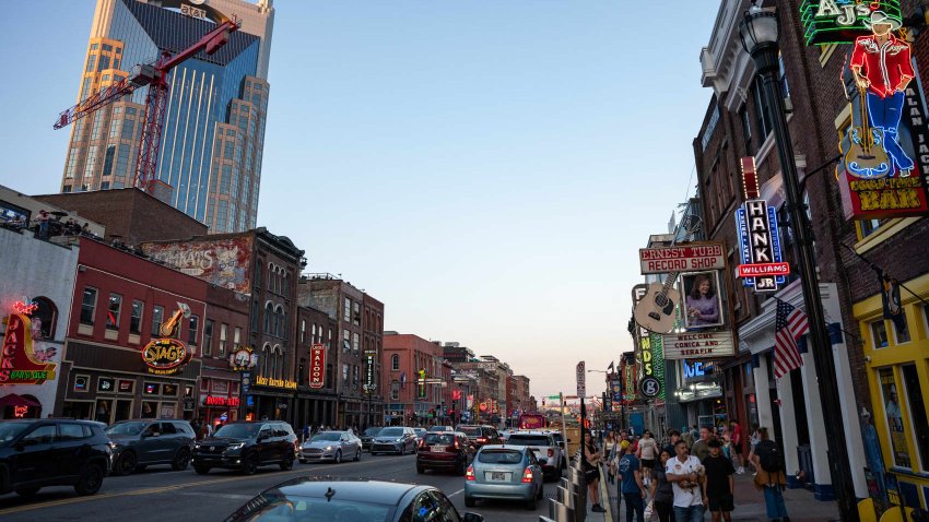 Broadway in downtown Nashville, Tennessee, on March 13, 2024. Megastar Beyonce’s highly anticipated country album, out on March 29, 2024, has cast a spotlight on efforts by Black performers — a vital part of the genre’s history — to create a more inclusive Nashville.