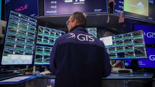 A trader works on the floor of the New York Stock Exchange (NYSE) in New York, US, on Thursday, May 21, 2025.