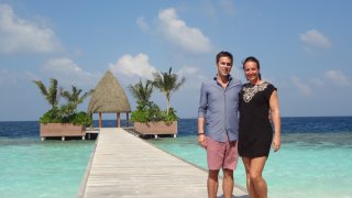 Marc LeBlanc and Laura Robinson in the Maldives, where they lived for seven years.