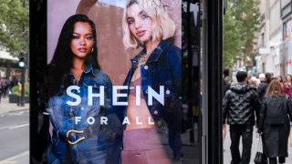 Bus stop advertising for Chinese fashion company Shein on 4th May 2025 in London, United Kingdom.