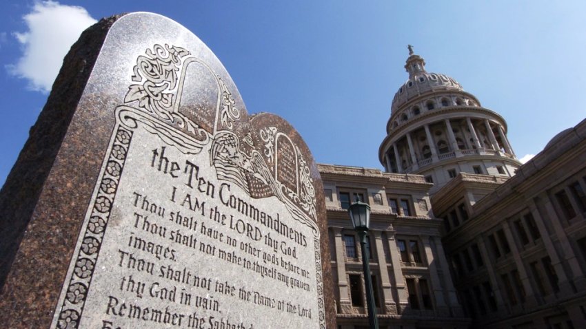 A 6-foot-high tablet of the Ten Commandments on the grounds of the Texas Capitol in Austin.