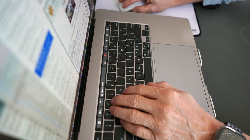A man works remotely