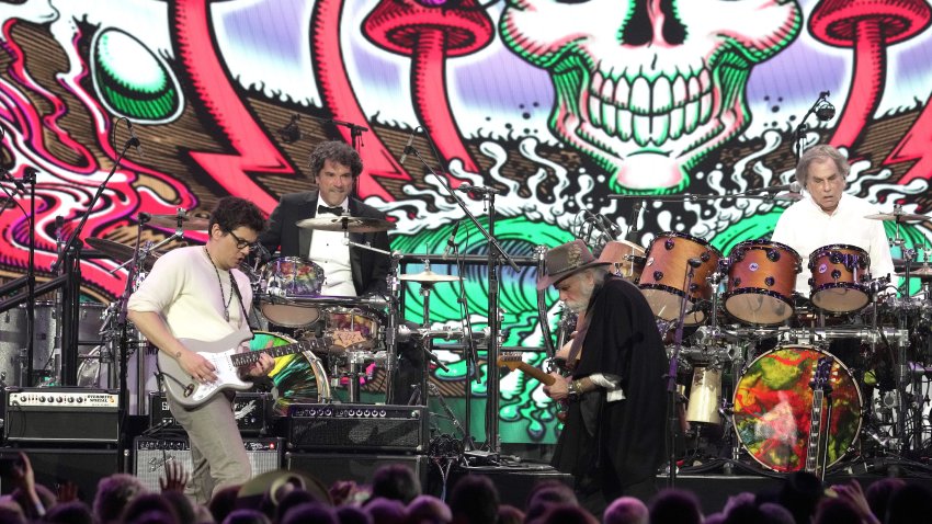 (L-R) John Mayer and Jay Lane of Dead & Company, and Honorees Bob Weir and Mickey Hart of Dead & Company and of the Grateful Dead perform onstage at 2025 MusiCares Person Of The Year Honoring The Grateful Dead at Los Angeles Convention Center on January 31, 2025 in Los Angeles, California.