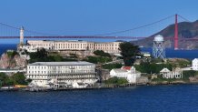 Alcatraz Island and golden Gate Bridge in San Francisco