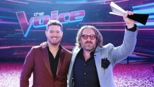 THE VOICE -- "Live Finale Part B" Episode 2715B -- Pictured: (l-r) Michael Buble, Adam David, Winner of Season 27 -- (Photo by: Tyler Golden/NBC via Getty Images)