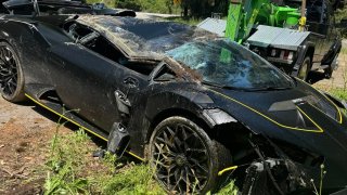 Overturned Lamborghini.