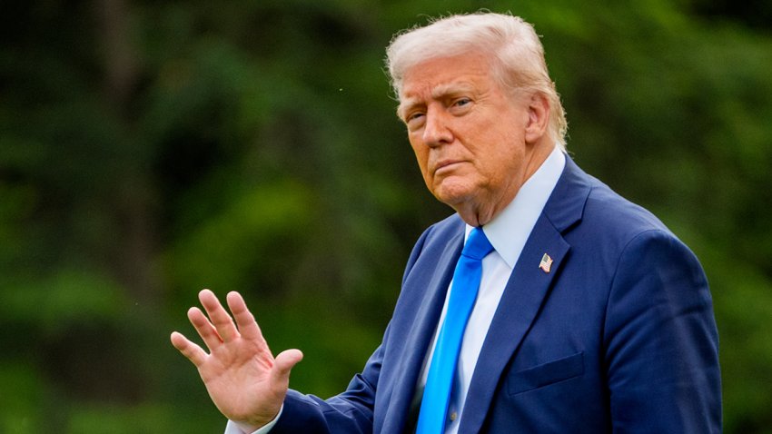 President Donald Trump walks towards Marine One on the South Lawn on May 1, 2025.