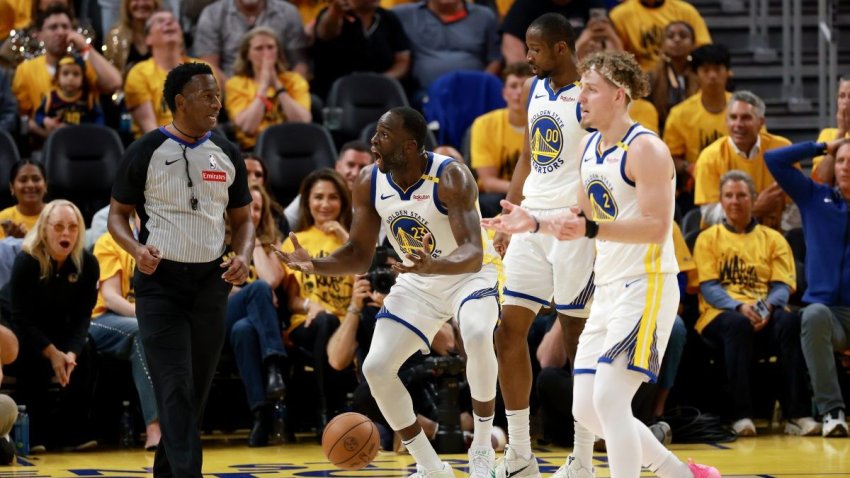 SAN FRANCISCO, CALIFORNIA – MAY 10: Draymond Green #23 of the Golden State Warriors reacts towards a referee against the Minnesota Timberwolves during the second quarter in Game Three of the Western Conference Second Round NBA Playoffs at Chase Center on May 10, 2025 in San Francisco, California. NOTE TO USER: User expressly acknowledges and agrees that, by downloading and or using this photograph, User is consenting to the terms and conditions of the Getty Images License Agreement. (Photo by Ezra Shaw/Getty Images)