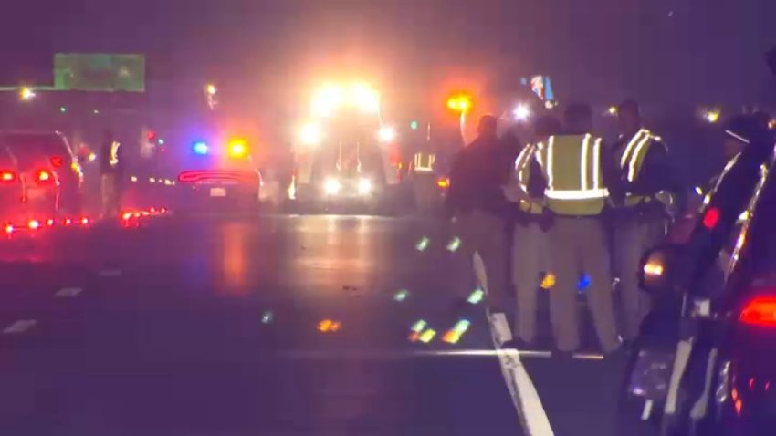 CHP officers investigate a fatal pedestrian crash on Highway 37 in Vallejo. (May 23, 2025)