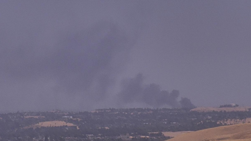 A plume of smoke seen from a fire in Brentwood. (June 19, 2025)