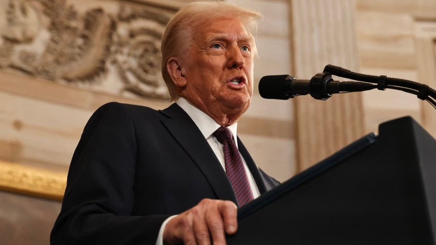 US President Donald Trump speaks during inauguration ceremonies in the Rotunda of the US Capitol on January 20, 2025 in Washington, DC. Donald Trump takes office for his second term as the 47th president of the United States. 