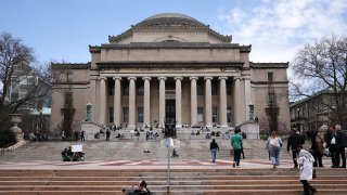 Students are seen on the campus of Columbia University in New York City on April 14, 2025.