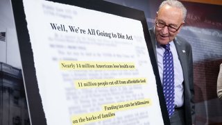 Senate Minority Leader Chuck Schumer, D-N.Y., speaks about the health care impacts of the Republican budget and policy bill, also known as the “One Big Beautiful Bill Act,” during a June 4 news conference in Washington, D.C.