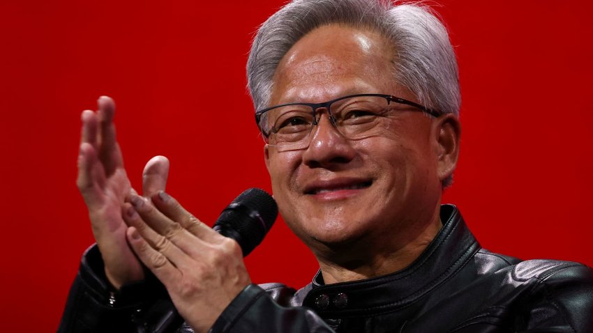 Nvidia CEO Jensen Huang attends a round table discussion at the Viva Technology conference dedicated to innovation and startups at Porte de Versailles exhibition center in Paris, France, June 11, 2025.