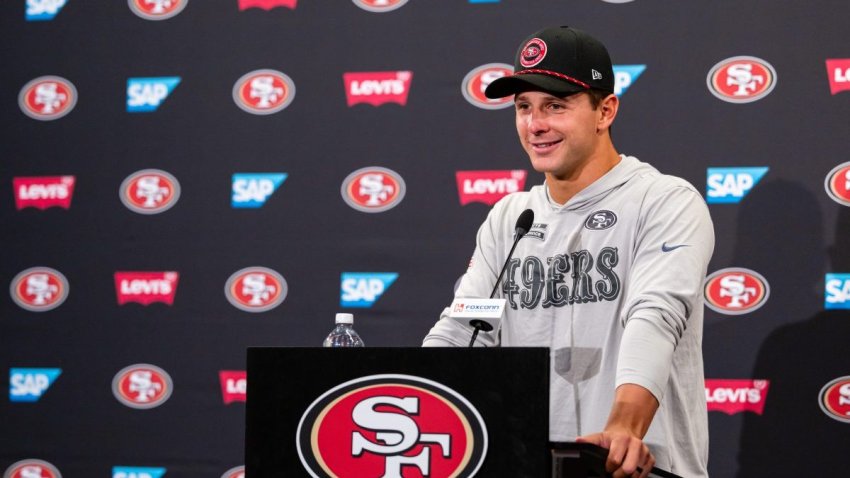 SANTA CLARA, CA – JUNE 04: San Francisco 49ers quarterback Brock Purdy (13) speaks with media after San Francisco 49ers OTA on June 4, 2025 at SAP Performance Facility in Santa Clara, CA. (Photo by Matthew Huang/Icon Sportswire via Getty Images)