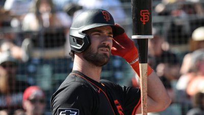 MESA, AZ – FEBRUARY 25: Bryce Eldridge #88 of the San Francisco Giants in the on deck circle during a spring training game against the Athletics at HoHoKam Stadium on February 25, 2025 in Mesa, Arizona. (Photo by Michael Zagaris/Athletics/Getty Images)