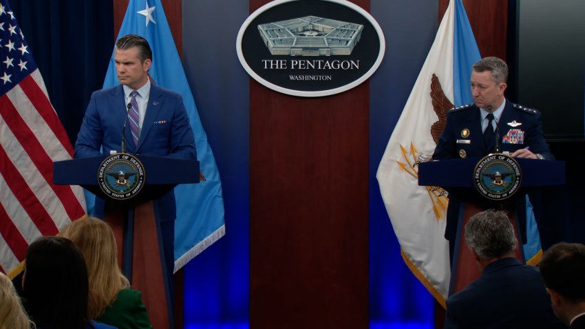 Secretary of Defense Pete Hegseth and Chairman of the Joint Chiefs of Staff, Air Force General Dan Caine, host press conference