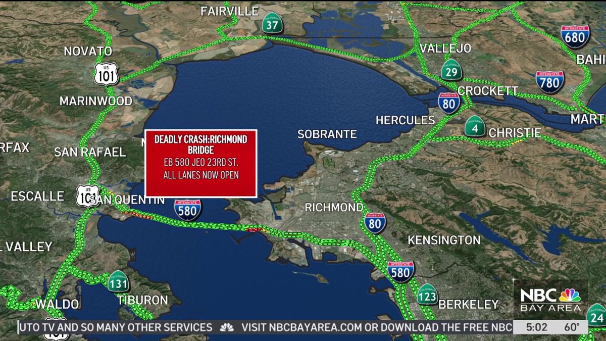 Fatal crash snarls traffic on EB I-580, Richmond-San Rafael Bridge ...