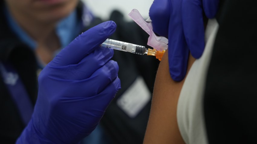 A person gets vaccinated at a flu vaccination booster center on October 24, 2025, in Bilbao, Biscay, Basque Country, Spain.