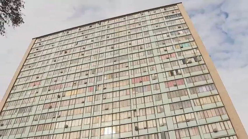 The Elizabeth Towers high-rise in Newark.  A two-year-old boy died after falling out a 20th floor window to his death Saturday morning.  (NBC New York photo)