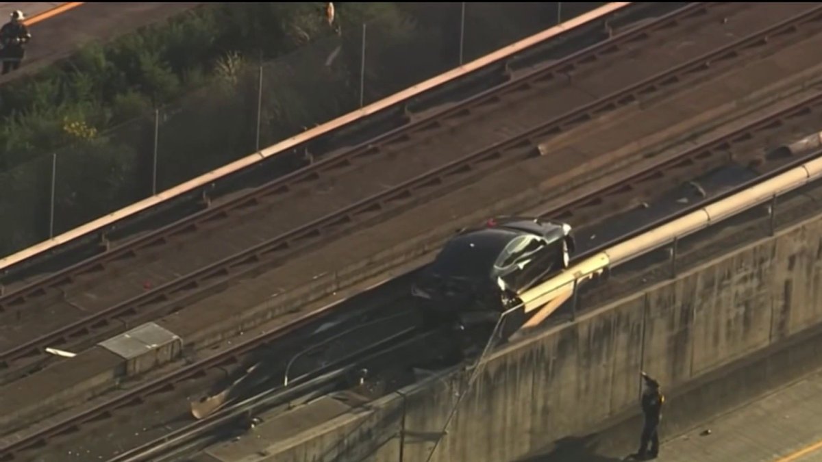 CHP looking into how crash sent car flying onto BART tracks in Castro Valley
