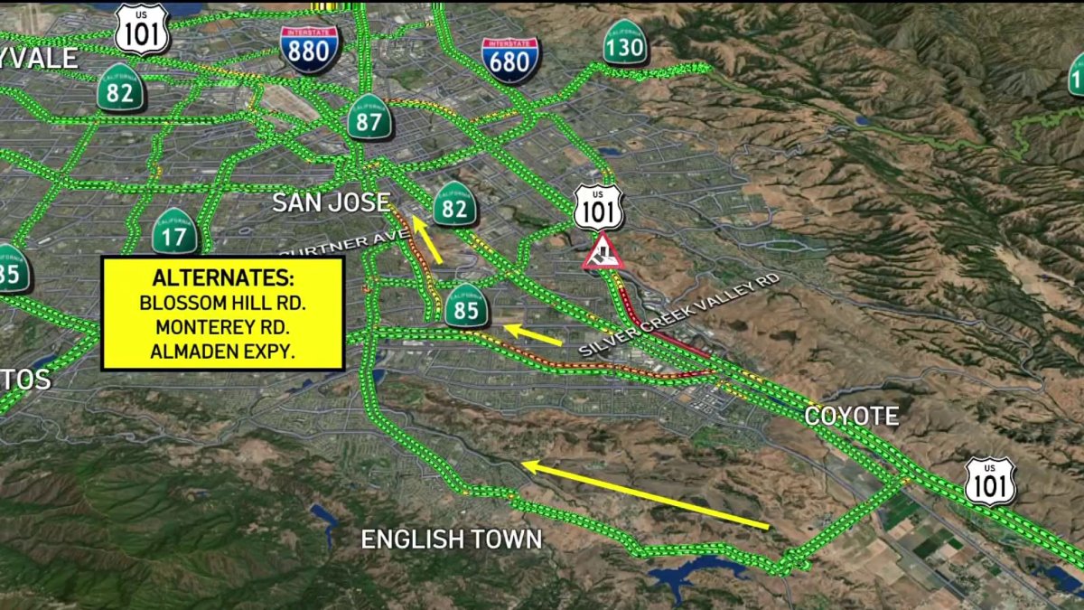 Overturned truck, spill block NB Highway 101 in South San Jose – NBC ...