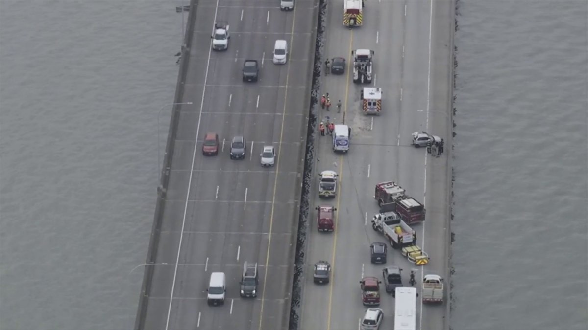 Crash blocks westbound lanes of San Mateo Bridge – NBC Bay Area