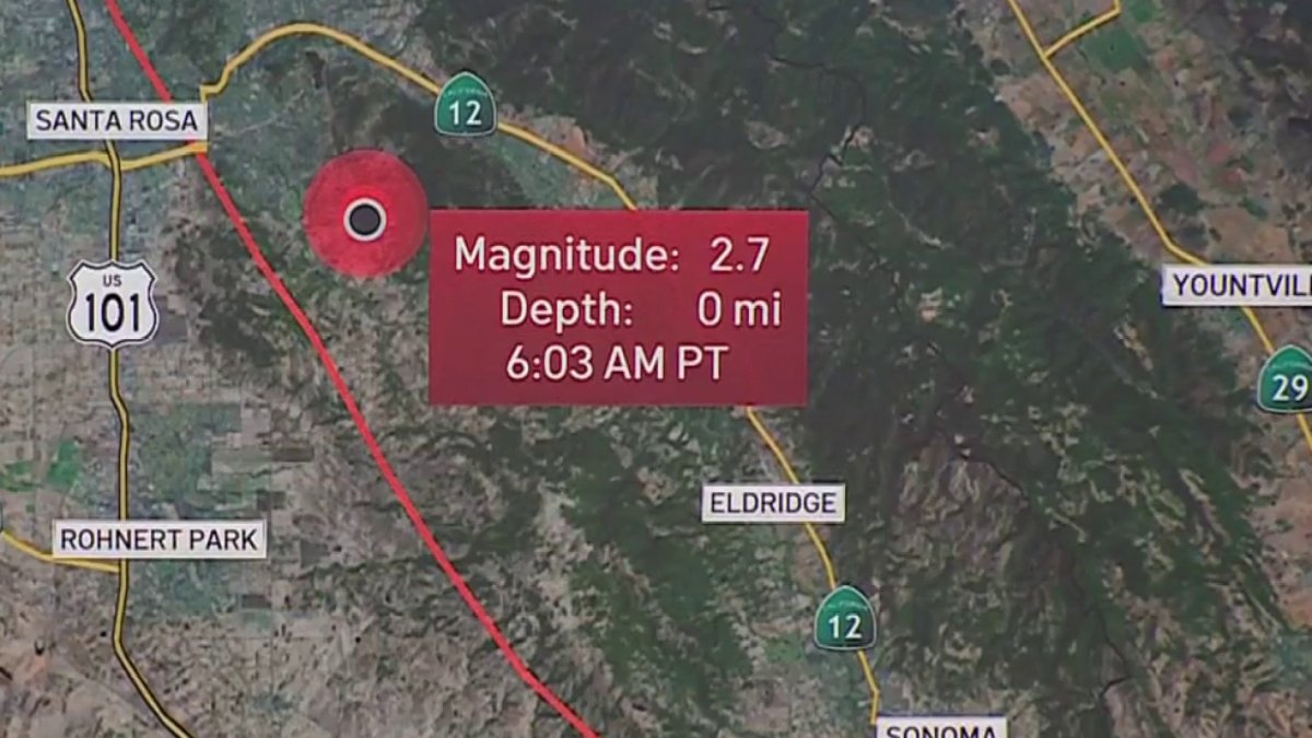Preliminary 2.7 magnitude earthquake strikes near Santa Rosa