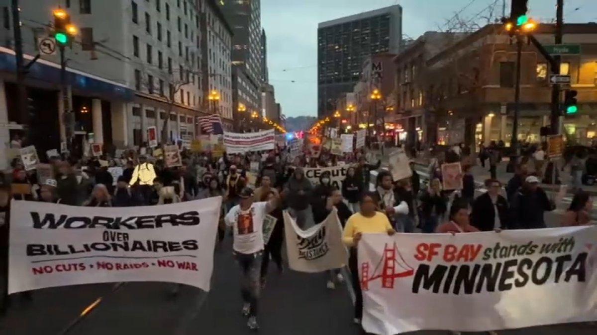 Hundreds march in San Francisco in protest of Trump's first year back in office
