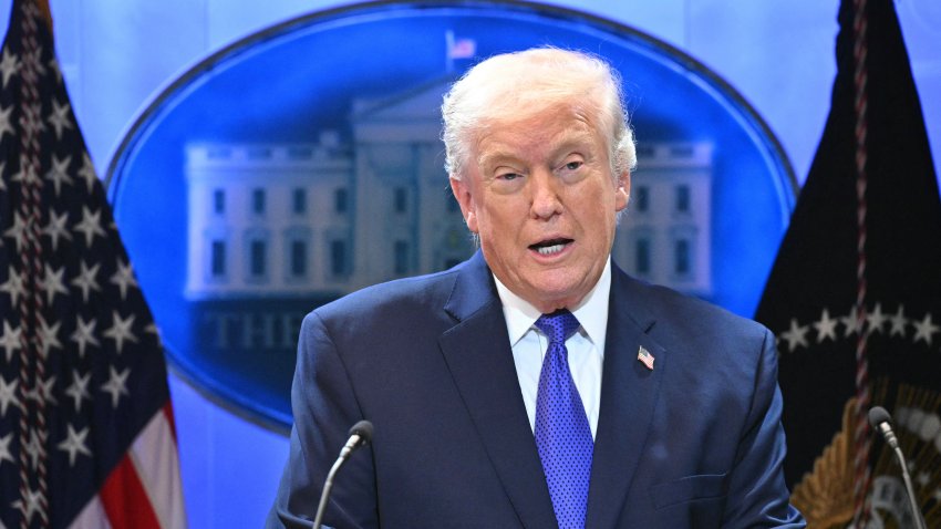 President Donald Trump speaks during a press conference in the Brady Press Briefing Room of the White House in Washington, DC, on February 20, 2026.