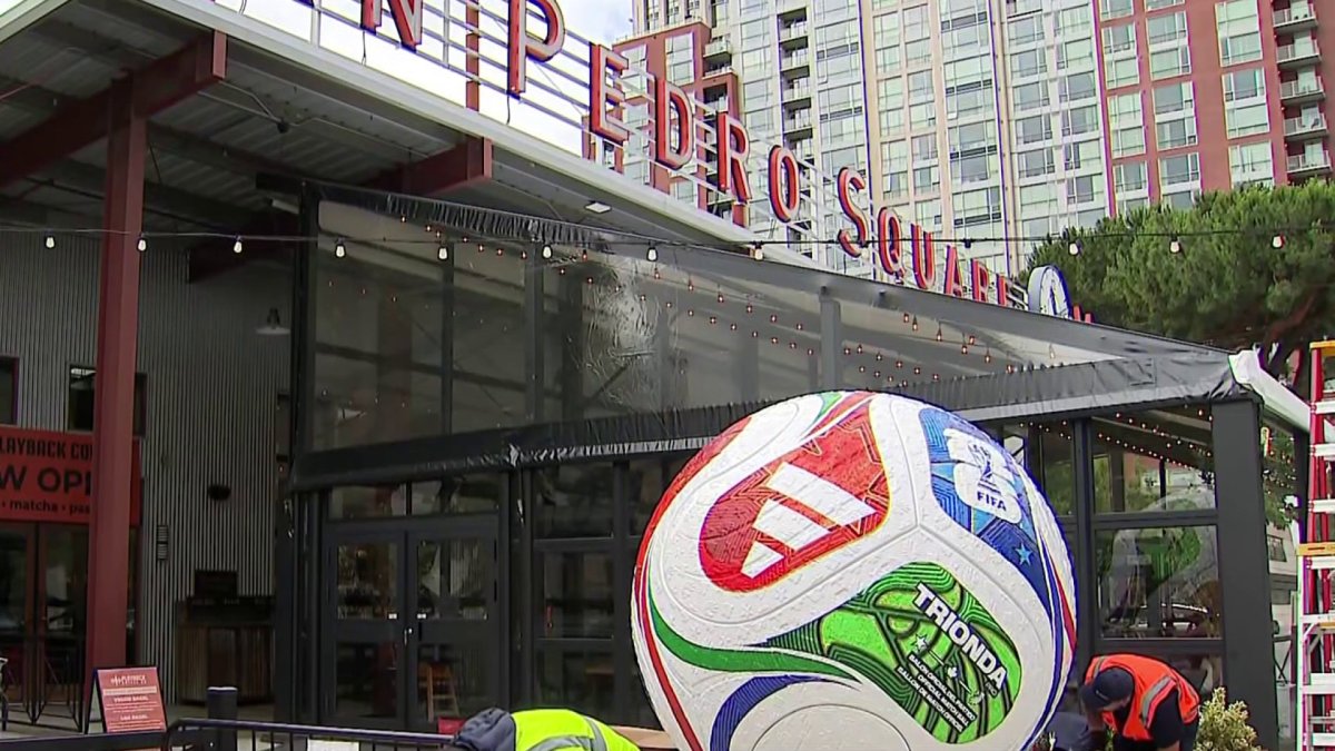 Giant World Cup soccer ball takes shape at San Pedro Square
