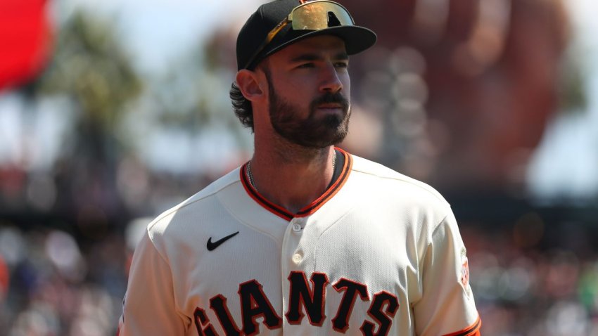 May 6, 2026; San Francisco, California, USA; San Francisco Giants designated hitter Bryce Eldridge (8) looks on before a baseball game against the San Diego Padres at Oracle Park. Mandatory Credit: Scott Marshall-Imagn Images