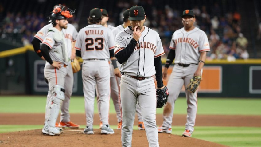 PHOENIX, ARIZONA – JUNE 29: Starting pitcher Tyler Mahle #54 of the San Francisco Giants is removed during the fifth inning of the MLB game against the Arizona Diamondbacks at Chase Field on June 29, 2026 in Phoenix, Arizona. (Photo by Christian Petersen/Getty Images)