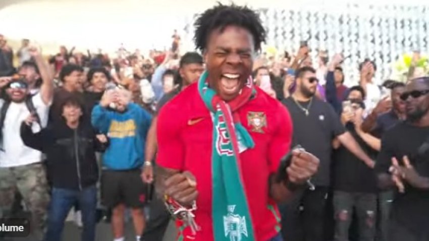 Online streamer IShowSpeed attends a World Cup watch party at San Francisco’s Thrive City. (July 2, 2026)
