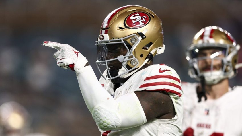 MIAMI GARDENS, FLORIDA – DECEMBER 22: Deebo Samuel Sr. #1 of the San Francisco 49ers gestures during the second half of an NFL football game against the Miami Dolphins at Hard Rock Stadium on December 22, 2024 in Miami Gardens, Florida. (Photo by Kevin Sabitus/Getty Images)