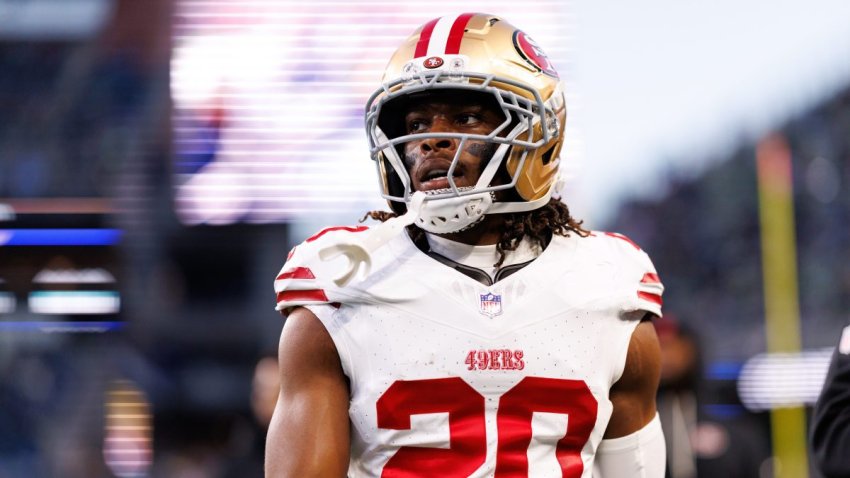 SEATTLE, WASHINGTON – JANUARY 17: Upton Stout #20 of the San Francisco 49ers stands on the field prior to an NFL divisional playoff football game against the Seattle Seahawks at Lumen Field on January 17, 2026 in Seattle, Washington. (Photo by Brooke Sutton/Getty Images)