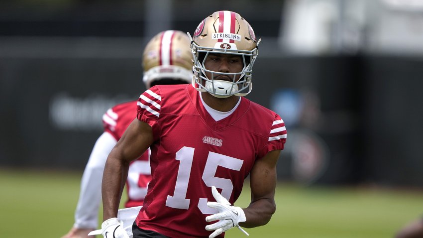 SANTA CLARA, CALIFORNIA – MAY 28: De’Zhaun Stribling #15 of the San Francisco 49ers works out during a team OTA practice at SAP Performance Facility on May 28, 2026 in Santa Clara, California. (Photo by Thearon W. Henderson/Getty Images)