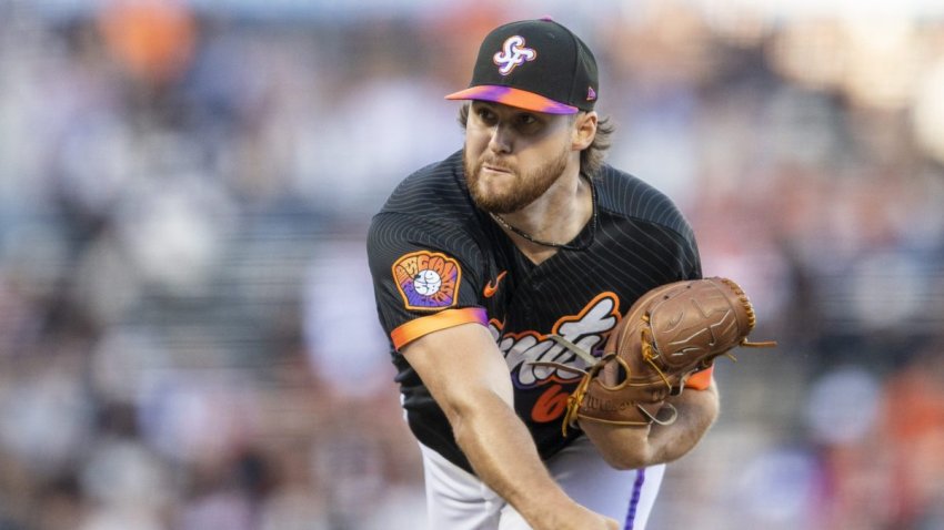 Jul 28, 2026; San Francisco, California, USA;  San Francisco Giants starting pitcher Landen Roupp (65) throws against the Milwaukee Brewers during the first inning at Oracle Park. Mandatory Credit: John Hefti-Imagn Images