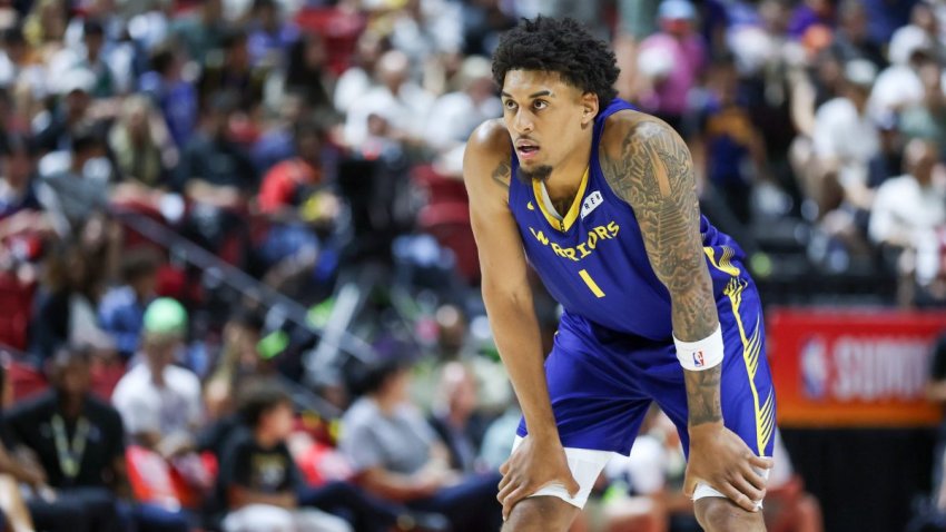 LAS VEGAS, NEVADA – JULY 09: Yaxel Lendeborg #1 of the Golden State Warriors waits for a free throw attempt in the first half of a 2026 NBA Summer League game against the Dallas Mavericks at the Thomas & Mack Center on July 09, 2026 in Las Vegas, Nevada. NOTE TO USER: User expressly acknowledges and agrees that, by downloading and or using this photograph, User is consenting to the terms and conditions of the Getty Images License Agreement. (Photo by Ethan Miller/Getty Images)