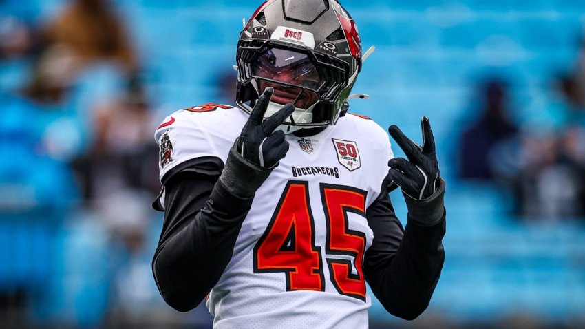 CHARLOTTE, NORTH CAROLINA – DECEMBER 21: Deion Jones #45 of the Tampa Bay Buccaneers poses for a photo before an NFL game against the Carolina Panthers at Bank of America Stadium on December 21, 2025 in Charlotte, North Carolina. (Photo by David Jensen/Getty Images)