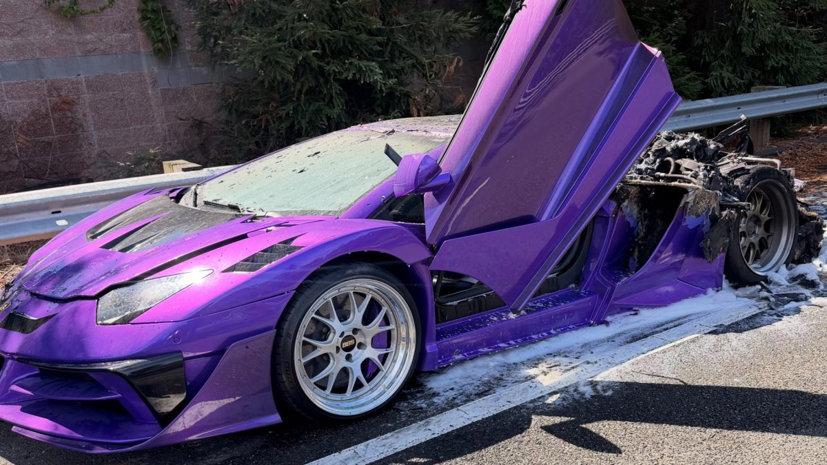 Luxury sports car catches fire on South Bay roadway