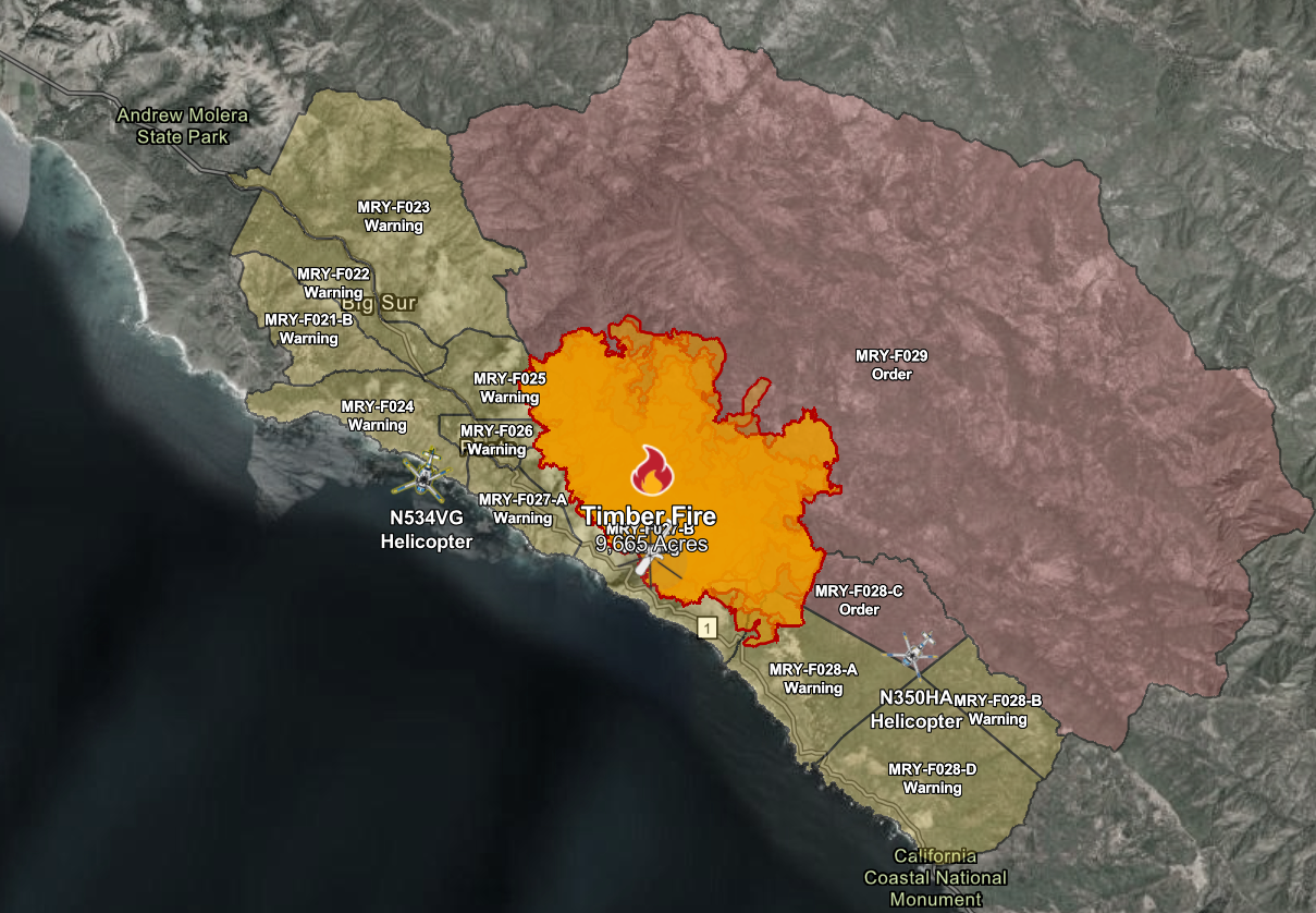 Timber Fire threatens 530 structures in Monterey County amid critical ...