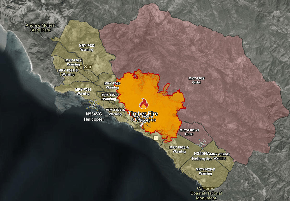 Bay Ridge Fire Timber Fire threatens 530 structures in Monterey County amid critical ...