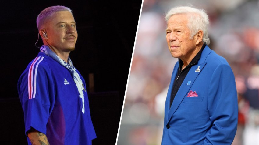 Split image of Macklemore and Robert Kraft