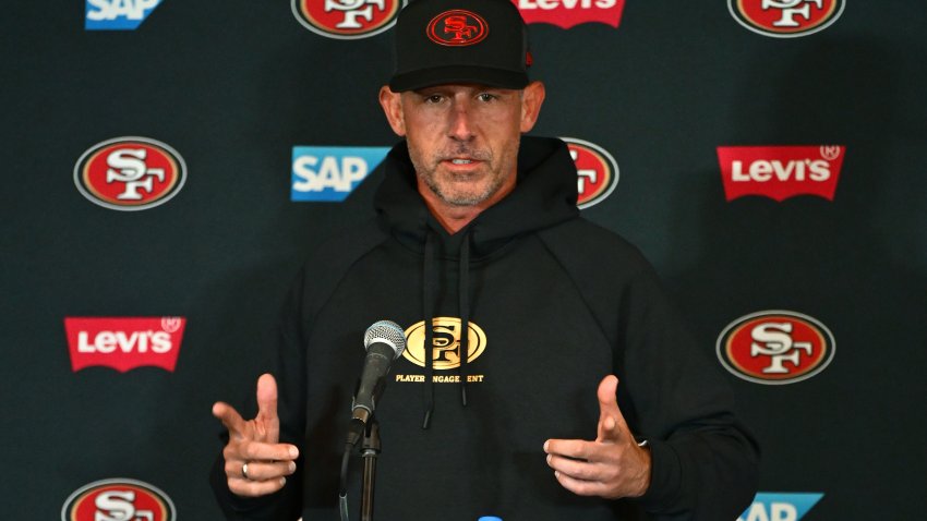 MELBOURNE, AUSTRALIA – SEPTEMBER 07: San Francisco 49ers Head Coach Kyle Shanahan talks to the media during a San Fransisco 49ers NFL media availability at AAMI Park on September 07, 2026 in Melbourne, Australia. (Photo by Quinn Rooney/Getty Images)