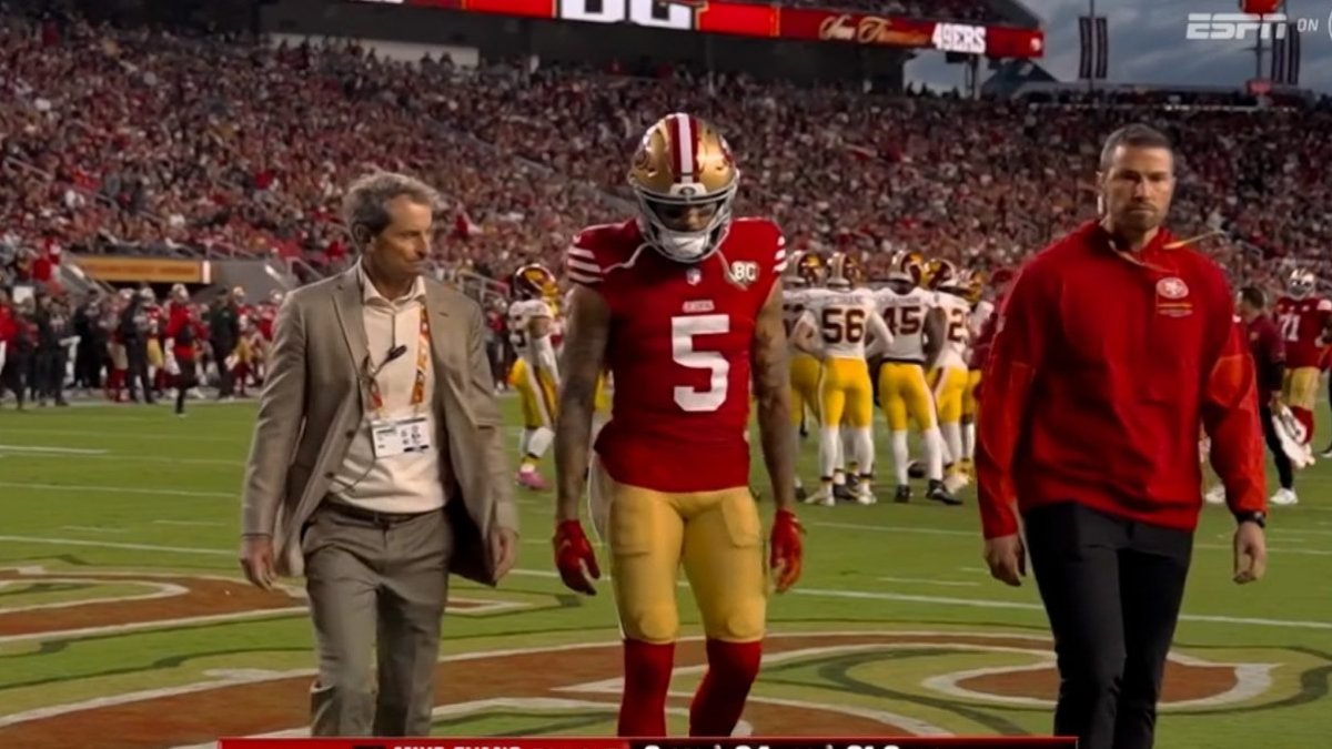 Cover art for 49ers lead Commanders 20-3 after Evans injury