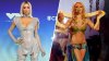 Paris Hilton recreates iconic Britney Spears VMAs outfit for Halloween, live snake and all.
